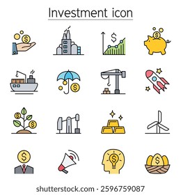 Investment icon set in color line style