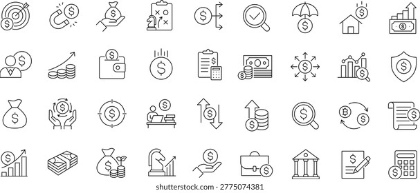 Investment icon set. Editable line icons.