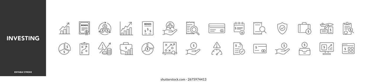 Conjunto de iconos de inversión. Trazo editable. Ilustración vectorial.