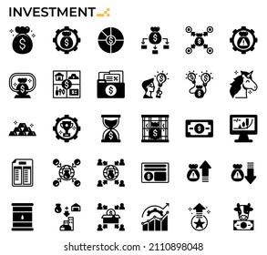 Investment icon set for financial and business study, education, websites, presentations, books.