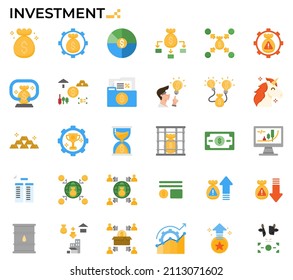 Investment icon set for financial and business study, education, websites, presentations, books.