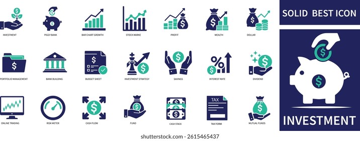 Investment Icon Set Flat Vector Icons for Finance, Growth, and Wealth Management.