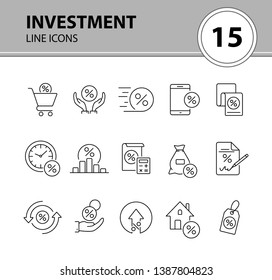 Investment icon set. Line icons collection on white background. Credit, loan, percent. Selling concept. Can be used for topics like money, finances, economy