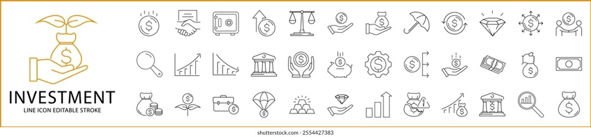 Investment Icon Set in line Style. Investmen icons. Vector Illustration. editable stroke.