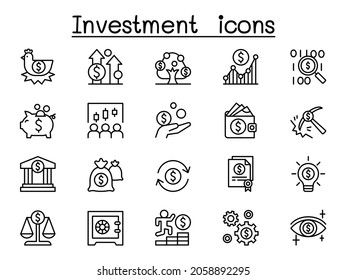 Investment icon set in thin line style