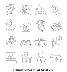 Investment icon set in thin line style