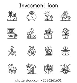investment icon set in thin line style