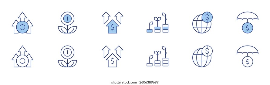 Investment icon set in two styles, Duotone and Thin Line style. Editable stroke. investment, growth, profit, investment insurance, investing.
