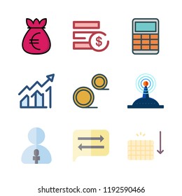 investment icon set. vector set about money, dollar, reporter and calculator icons set.