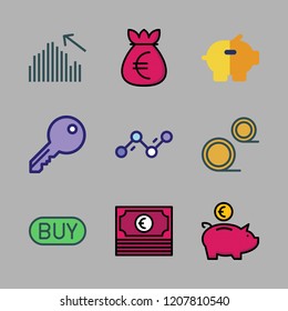 investment icon set. vector set about money, coins, money bag and bar chart icons set.
