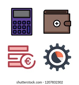 investment icon set. vector set about wallet, calculator, euro and analytics icons set.
