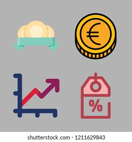 investment icon set. vector set about coin, coins, discount and line chart icons set.