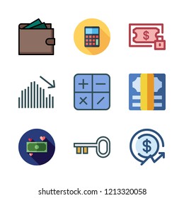investment icon set. vector set about key, money, profits and bar chart icons set.