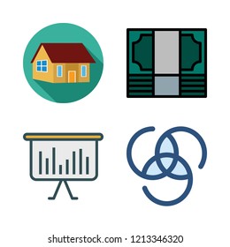 investment icon set. vector set about bar chart, money, house and pie chart icons set.