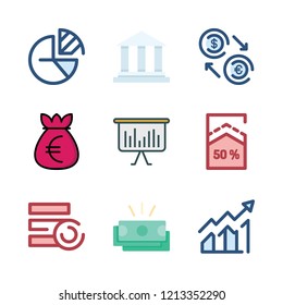 investment icon set. vector set about exchange, bar chart, percentage and money icons set.