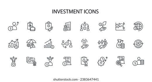 Investment icon set.vector.Editable stroke.linear style sign for use web design,logo.Symbol illustration.
