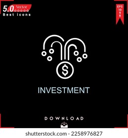 INVESTMENT icon vector on black background. Simple, isolated, flat icons, icons, apps, logos, website design or mobile apps for business marketing management,
UI UX design Editable stroke.EPS10 