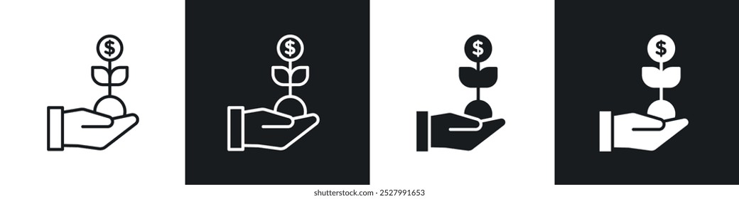 Investment icon vector icon set black filled and outlined style.