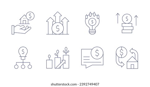 Investment icons. Editable stroke. Containing mortgage, idea, think, investment, profit, growth.