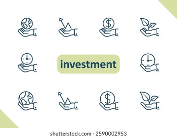 Investment icons. Investing, wealth, savings, business, finance vector icon set