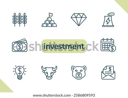 Investment icons. Investing, wealth, savings, business, finance vector icon set