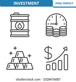 Investment Icons. Professional, pixel perfect icons optimized for both large and small resolutions. EPS 8 format. 5x size for preview.