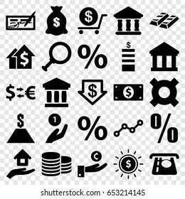 Investment icons set. set of 25 investment filled icons such as coin, atm money withdraw, dollar down, dollar, money sack, bank, line graph, house insurance, percent