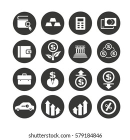 investment icons set in circle button style