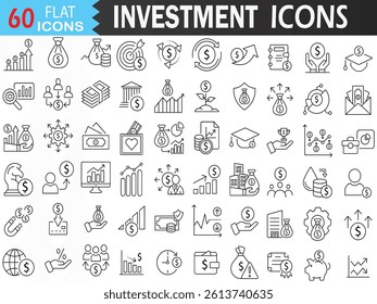 Investment Icons set. Finance, Profit, Asset, Investor, economy. Thin Line Vector Collection. Editable Stroke Vector Pack