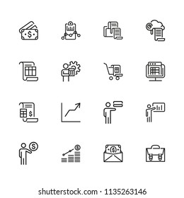 Investment icons. Set of  line icons. Report, accounting, insurance. Finance concept. Vector illustration can be used for topics like banking, money, saving.