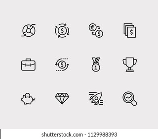 Investment icons set. Return on investment and investment icons with jewelry, analytics and assets. Set of reward for web app logo UI design.