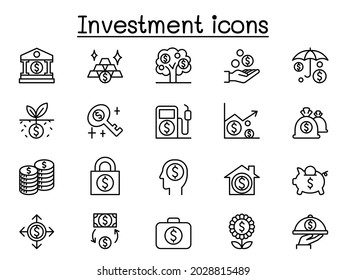 Investment icons set in thin line style