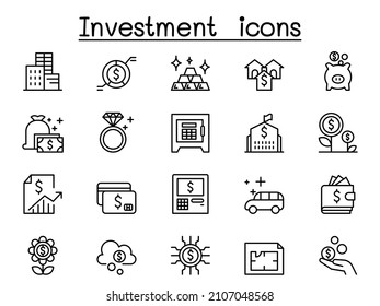 Investment icons set in thin line style