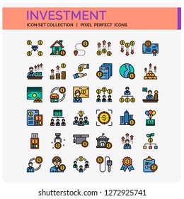 Investment Icons Set. UI Pixel Perfect Well-crafted Vector Thin Line Icons. The illustrations are a vector.