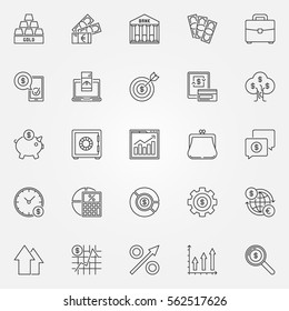 Investment icons set - vector business and financial concept symbols or logo elements in thin line style