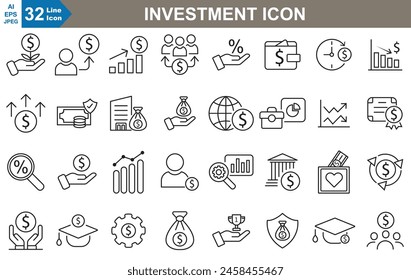 Investment Icons set vector illustrator. Finance, Profit, Asset, Investor, economy. simple outline icons set.