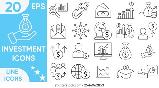 Investitionssymbole setzen Vektorgrafik. Finanzen, Profit, Asset, Investor, Wirtschaft. einfache Umrisssymbole set.vector und Illustrator set.