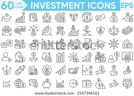 Investment Icons set vector illustrator. Finance, Profit, Asset, Investor, economy. simple outline icons set.vector and illustrator set.