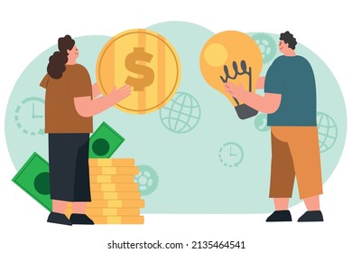 investment idea, Business people standing to coin stags, Business and success concept illustration.
