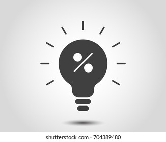 Investment Idea icon. Percent icon. Lamp sign. Light bulb icon.