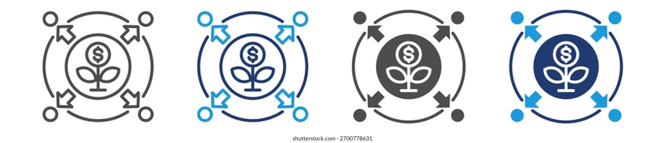 Conjunto de iconos de impacto de inversión con varios estilos