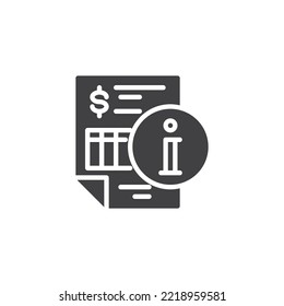 Icono del vector de información de inversión. signo plano relleno para concepto móvil y diseño web. Icono de glifo de informe financiero. Símbolo, ilustración del logotipo. Gráficos vectoriales