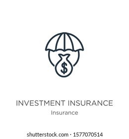 Investment insurance icon. Thin linear investment insurance outline icon isolated on white background from insurance collection. Line vector sign, symbol for web and mobile