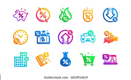 Investment, Interest rate and Percentage diagram. Loan icons. Car leasing classic icon set. Gradient patterns. Quality signs set. Vector