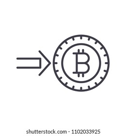 Investment into bitcoin black icon concept. Investment into bitcoin flat  vector symbol, sign, illustration.