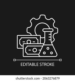 Investment into drug development white linear icon for dark theme. Financing clinical trials. Thin line customizable illustration. Isolated vector contour symbol for night mode. Editable stroke