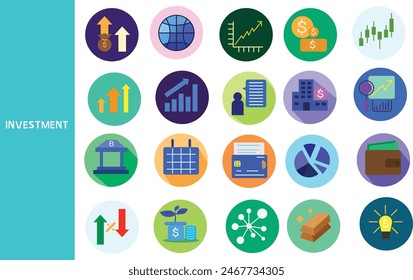 Investment ,Investing in a business invests a large amount of money for business profits. ,Set of icons for business ,symbol collection.,Vector illustration.