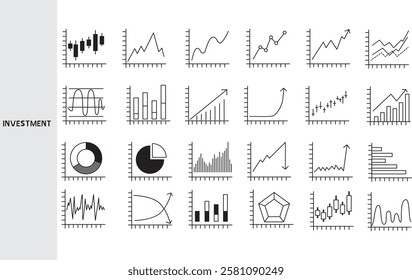 Investment ,Investing in a business invests a large amount of money for business profits. ,Set of line icons for business ,Outline symbol collection.,Vector illustration. Editable stroke