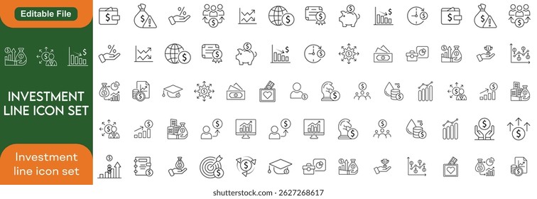 investment Line Editable Icon Set. Editable stroke and line investment icon set. Vector illustration..