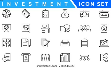 Investment Line Editable Icons set. Vector illustration in modern thin line style of business related icons: types of investments, economics, profit, savings, and more. Isolated on white